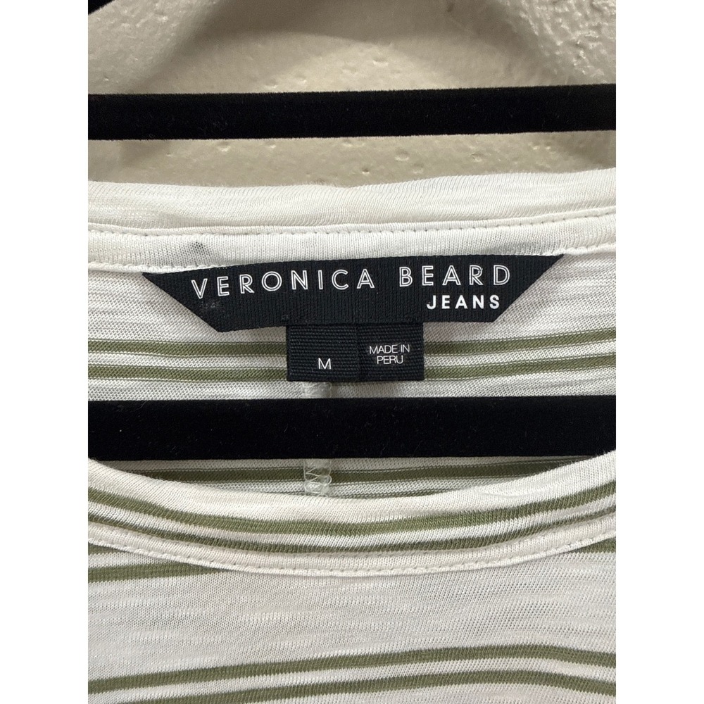 Veronica Beard Jeans 100% Pima Cotton Olive Stripe Tee M Quiet Luxury - Picture 2 of 5